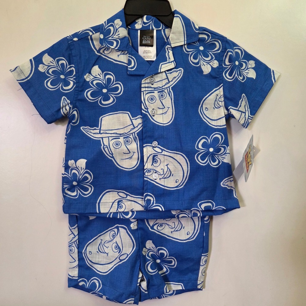 Disney Pixar Toy Story Woody Blue Tropical Resort Shirt and Shorts Set 12M NEW